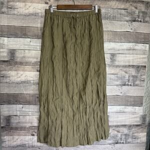 J.Crew Women's Crinkle Maxi Skirt Green Small Lined Elastic Waist